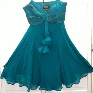 Y2K FLOWY TEAL TOP W RHINESTONE STRAPS